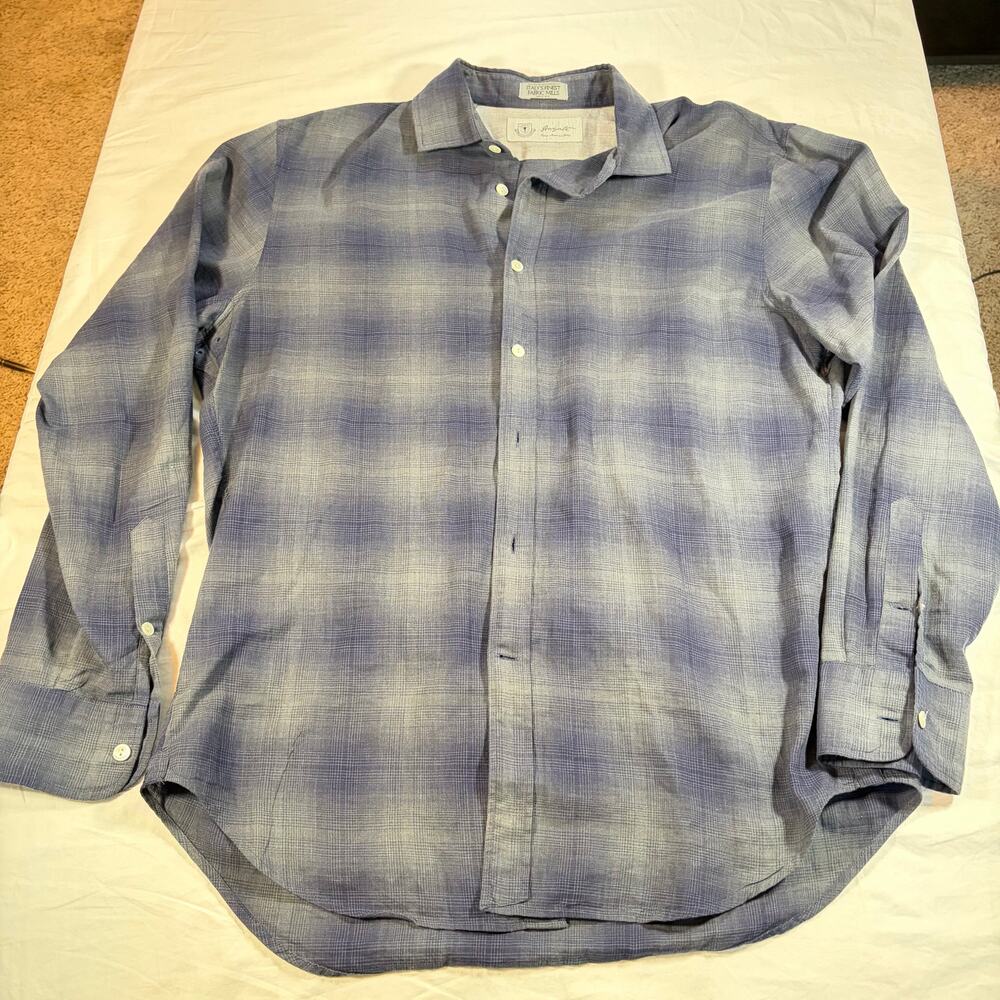 Hayati Mens Italian made blue black plaid dress shirt.  Size L workwear, cotton - Picture 5 of 6